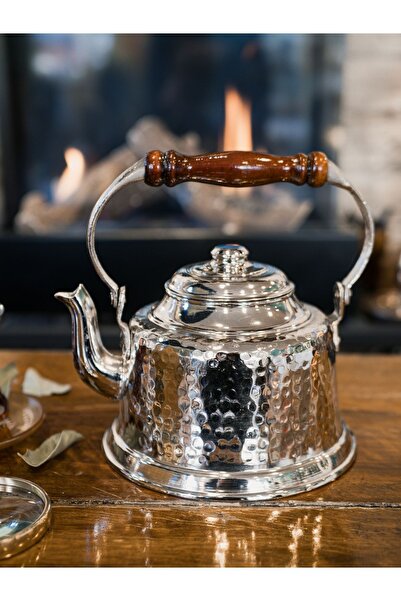 Bakır Concept إبريق شاي نحاسي طراز ماراش فضي اللون (الجزء الخارجي مطلي بالنيك...