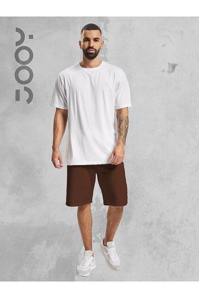 Jooy Company Σετ υπερμεγέθη λευκό μπλουζάκι και καφέ χτενισμένο βαμβακερό σορτς