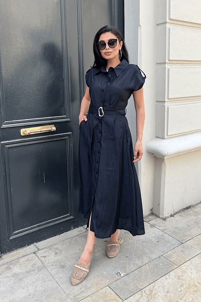 giyimmasalı Black Midi Modal Dress - Button Detail