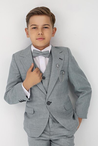 SIRRI Erkek Çocuk 5 Parça Takım Elbise - Açık Gri, Koyu Gri, Bej (7-10 Yaş)
