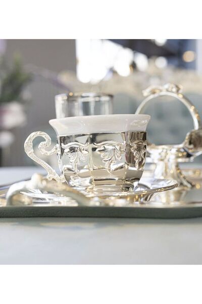 Bakır Concept Cup Set - Silver Plated, Embossed Corner Model