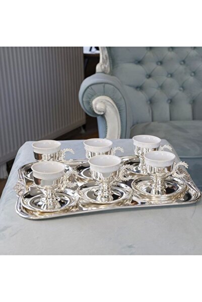 Bakır Concept Cup Set - Silver Plated, Model with Garland Handle