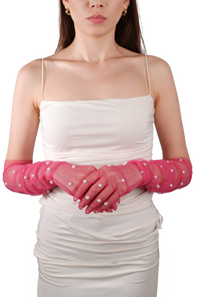 Limelia Zarif Şık İncili Gelin Kostüm Düğün Eldiveni Özel Geceler İçin Uzun T...