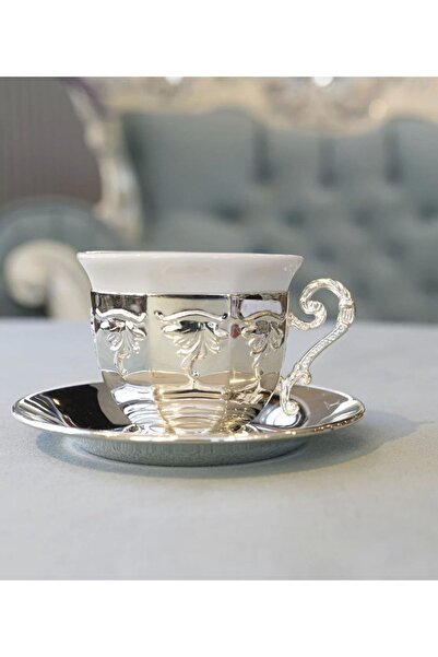 Bakır Concept Cup Set - Silver Plated, Embossed Corner Model