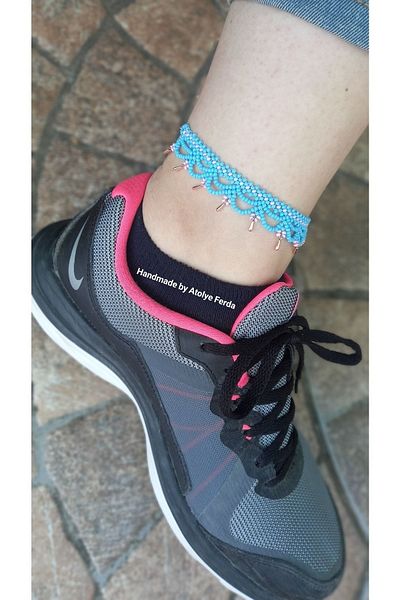 Atolye Ferda Bohemian Blue Sand Bead Knitted Anklet
