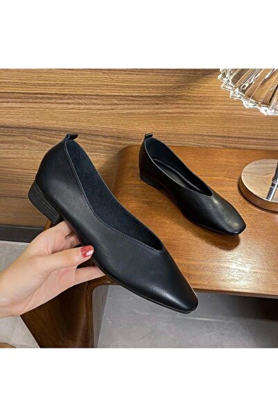 Herayakkabi Black Platinum Leather Women's Ballerinas