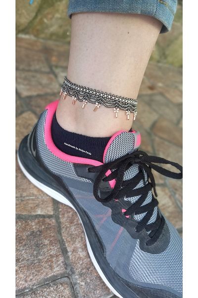 Atolye Ferda Bohemian Metallic Colorful Sand Bead Knitted Anklet