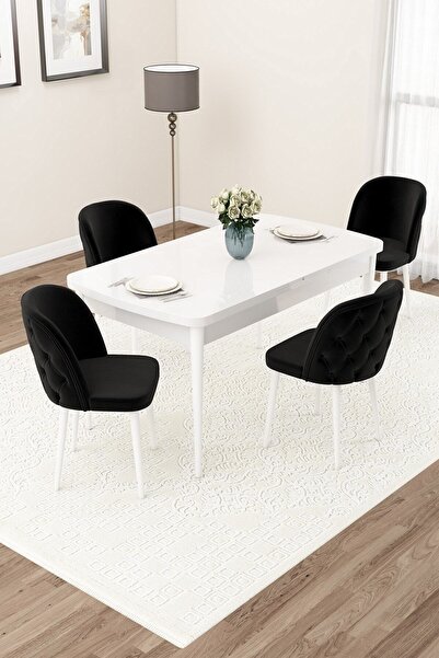 Canisa Jae Serisi Açılabilir 80x132 Beyaz Mutfak Masa Takımı Ve 6 Gri Sandalye