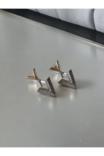 Brillo Vip Series Zircon Stone Covered Gold V Earrings Nature Earrings (Brand Equivalent)
