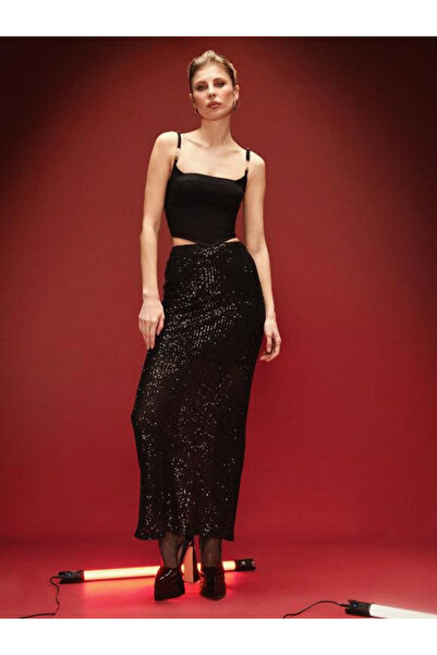 NALINCI Siyah Zarif Payet Etek