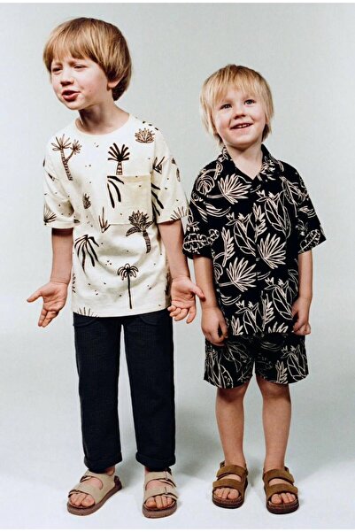 Pink Hippo Kids Set cămașă și pantaloni scurți din in pentru băiat