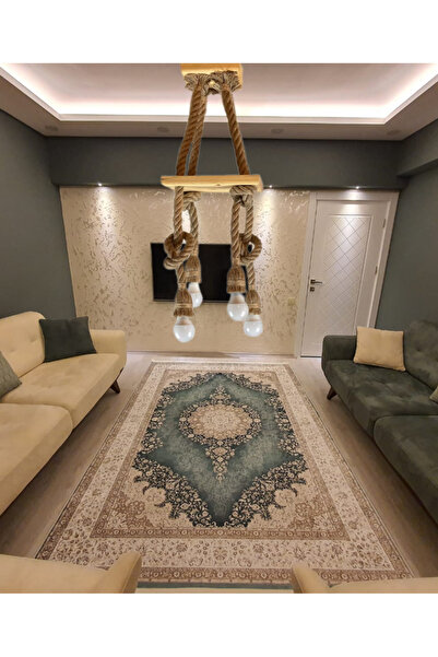 Genel Markalar Şık 4'lü Jut Halatlı Kare Ahşap Avize, sıcak ve doğal dekorasyon için ideal.