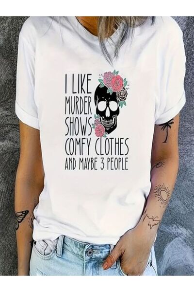 CLASSY.MODA Γυναικείο T-Shirt Single Jersey - Λευκό εμπριμέ μπλουζάκι με κοντ...