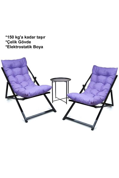 HASTUNÇ Minderli - Morasra Şezlong Seti Bahçe&balkon&teras&plaj Katlanır Ikil...