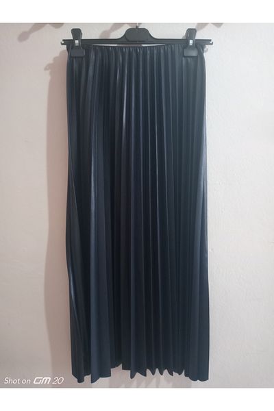 hoaryage Fusta plisată subțire cu aspect de piele lungă - Talie elastică