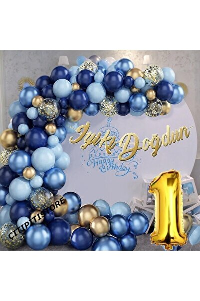 DÜVENCİ TİCARET Çıtıpıtıstore Lacivert Balonlar Garland Kiti Altın Konfeti 1 ...