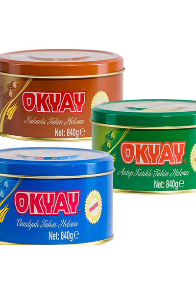 Okyay x 1 Adet Kakaolu x 1 Adet Fıstıklı x 1 Adet Vanilyalı Teneke Kutu Helva...
