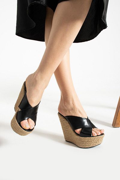 ZENNESHOES Sandale cu toc cu pană de paie pentru femei