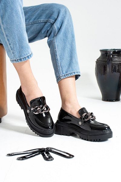 ZENNESHOES Pantofi de damă Kristen din piele neagră cu lanțuri