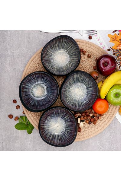 Karaca Schwarz Galactic Reactive Bowl 4-teiliges Set, 350 ml Modern, Stilvoll, Außergewöhnlich, Reak