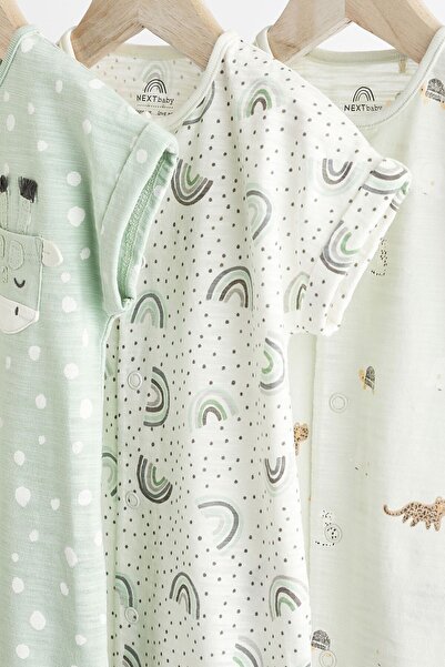 Next Baby Mint Green Giraffe Pattern - 100% Cotton 3-Piece Romper Set