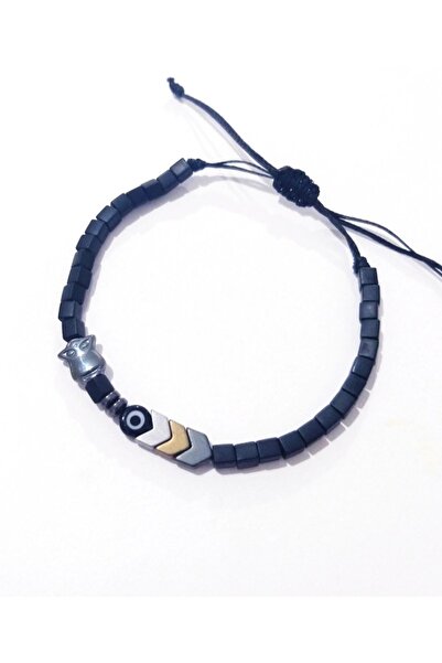 Funny Takılar Baykuş Ve Ok Şeklinde Hematit Taşlı Siyah Nazar Boncuklu Küp Miyuki Unisex Bileklik