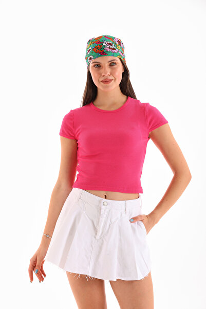 LOISY Femei - Bluză crop cu mânecă scurtă din Lycra