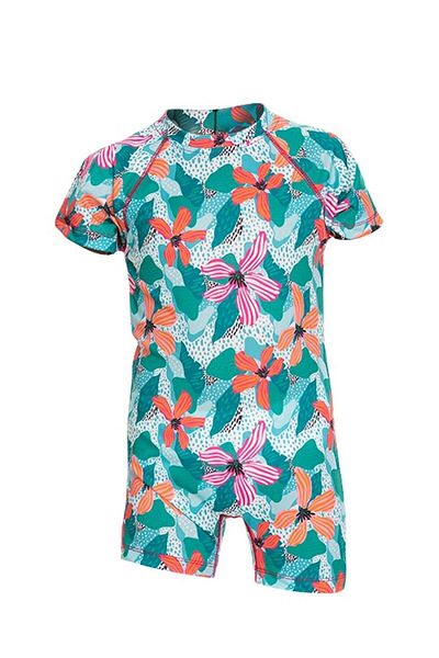 pistyle Girl's Floral Pattern +40 Factor Sun Uv Dried.Italian Fabric Super Quality Tie-dye Jumpsuit Swimsuit