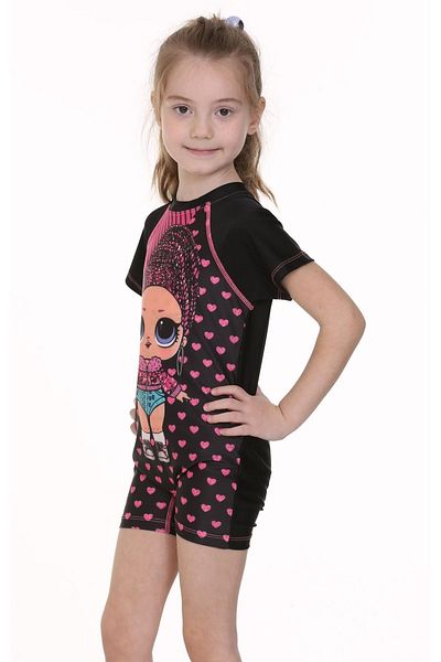 pistyle Girl +40 Factor Sun Uv Dried.Italian Fabric Super Quality Pink Black Jumpsuit Swimsuit