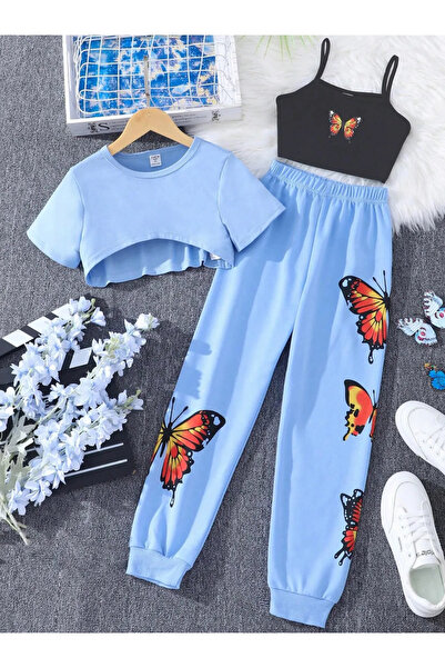 npLStore Дитячий спортивний костюм з 3 предметів - з малюнком метеликів, укор...