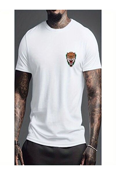 CLASSY.MODA تي شيرت جيرسي واحد للرجال - تي شيرت أبيض مطبوع كبير الحجم بياقة د...