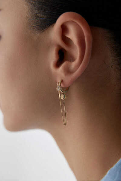 YAVUZ KUYUMCULUK 14 Ayar Altın Pul Zincir Sallantılı Küpe