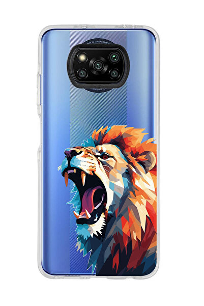 SUPER FRAME Poco X3 PRO / X3 NFC Uyumlu Aslan Tasarımlı Şeffaf Telefon Kılıfı