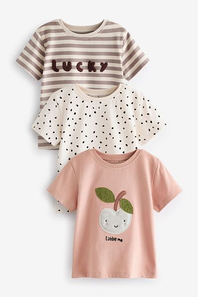 Next Baby طقم تي شيرت قطني بأكمام قصيرة وطبعة أبل مكون من 3 قطع