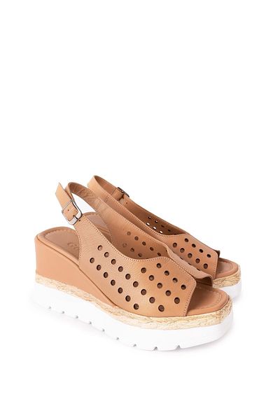 Gondol Women's Genuine Leather Wedge Heeled Comfortable Daily Sandals Tlh.502
