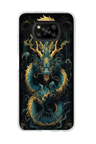 SUPER FRAME Poco X3 PRO / X3 NFC Uyumlu Ejderha Tasarımlı Şeffaf Telefon Kılıfı