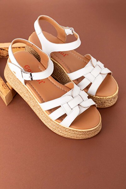 Gondol Kadın Hakiki Deri Platform Tabanlı Sandalet Mlk.5201