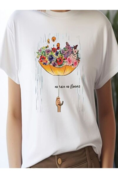 CLASSY.MODA تي شيرت نسائي من جيرسي واحد - تي شيرت أبيض مطبوع كبير الحجم بياقة...