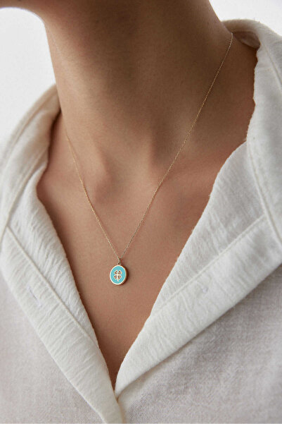 YAVUZ KUYUMCULUK 14 Ayar Altın Mineli Yonca Kolye