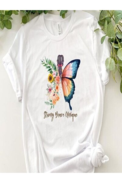 CLASSY.MODA Γυναικείο T-Shirt Single Jersey - Λευκό εμπριμέ μπλουζάκι με κοντό μανίκι με λαιμόκοψη