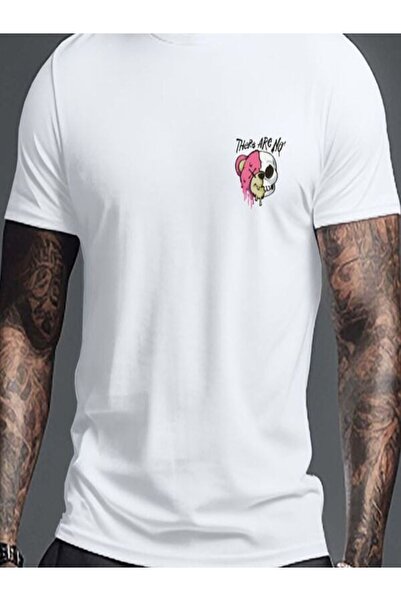 CLASSY.MODA تي شيرت جيرسي واحد للرجال - تي شيرت أبيض مطبوع كبير الحجم بياقة د...