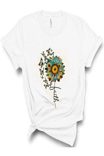 CLASSY.MODA تي شيرت نسائي من جيرسي واحد - تي شيرت أبيض مطبوع كبير الحجم بياقة...