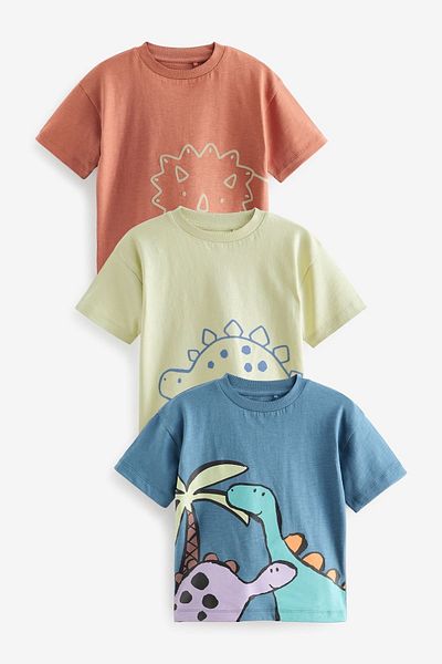 Next Baby Dinosaur Patterned 3Piece Cotton Boys Thsirt Set - Short Sleeve