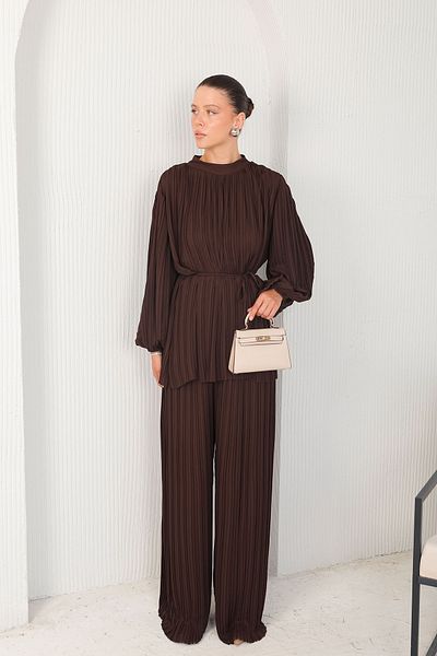 Melike Tatar 32-2212 Model Brown Pleated Set