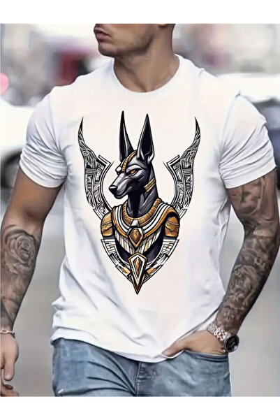 CLASSY.MODA تي شيرت جيرسي واحد للرجال - تي شيرت أبيض مطبوع كبير الحجم بياقة د...