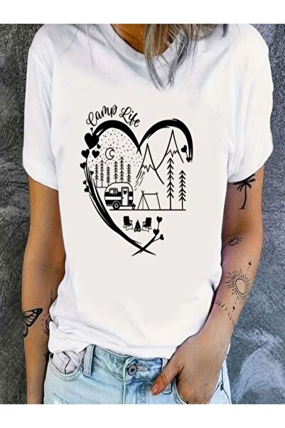 CLASSY.MODA تي شيرت نسائي من جيرسي واحد - تي شيرت أبيض مطبوع كبير الحجم بياقة...