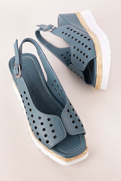 Gondol Women's Genuine Leather Wedge Heeled Comfortable Daily Sandals Tlh.502