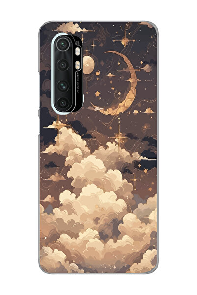 SUPER FRAME Xiaomi Mi Note 10 LITE Uyumlu Bulutlar Tasarımlı Şeffaf Telefon K...