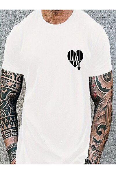 CLASSY.MODA تي شيرت جيرسي واحد للرجال - تي شيرت أبيض مطبوع كبير الحجم بياقة د...