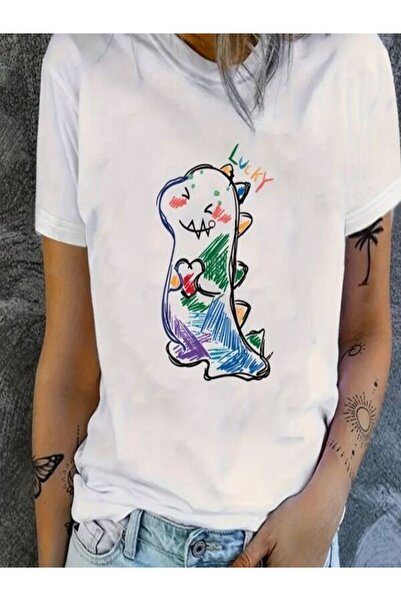 CLASSY.MODA Γυναικείο T-Shirt Single Jersey - Λευκό εμπριμέ μπλουζάκι με κοντ...